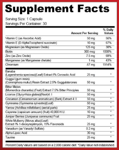 Gluco Armor Supplement Facts