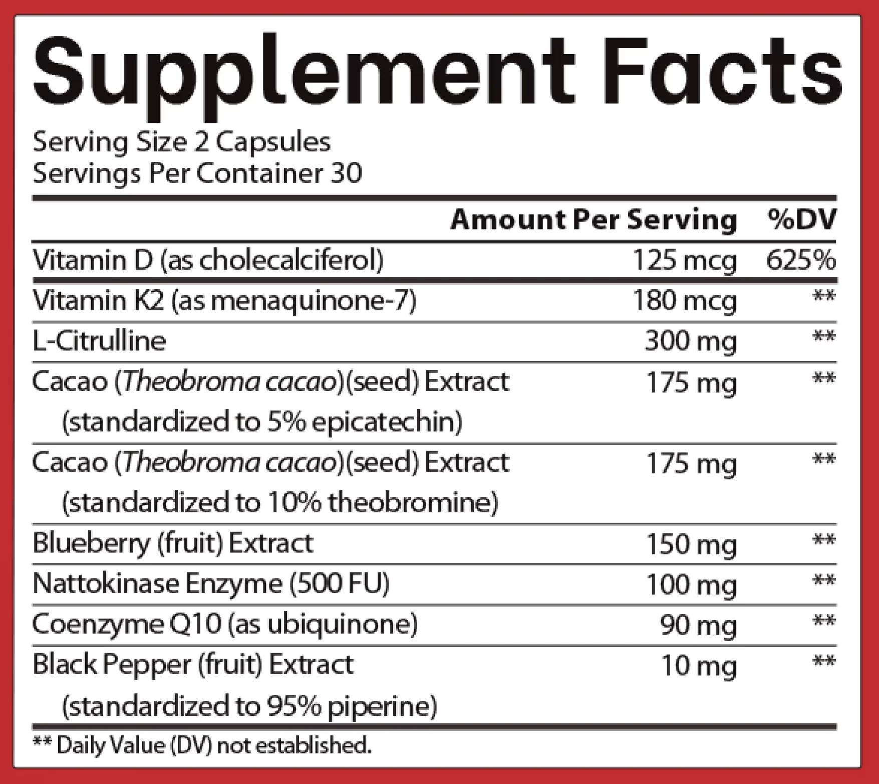 VitalBP Supplement Facts